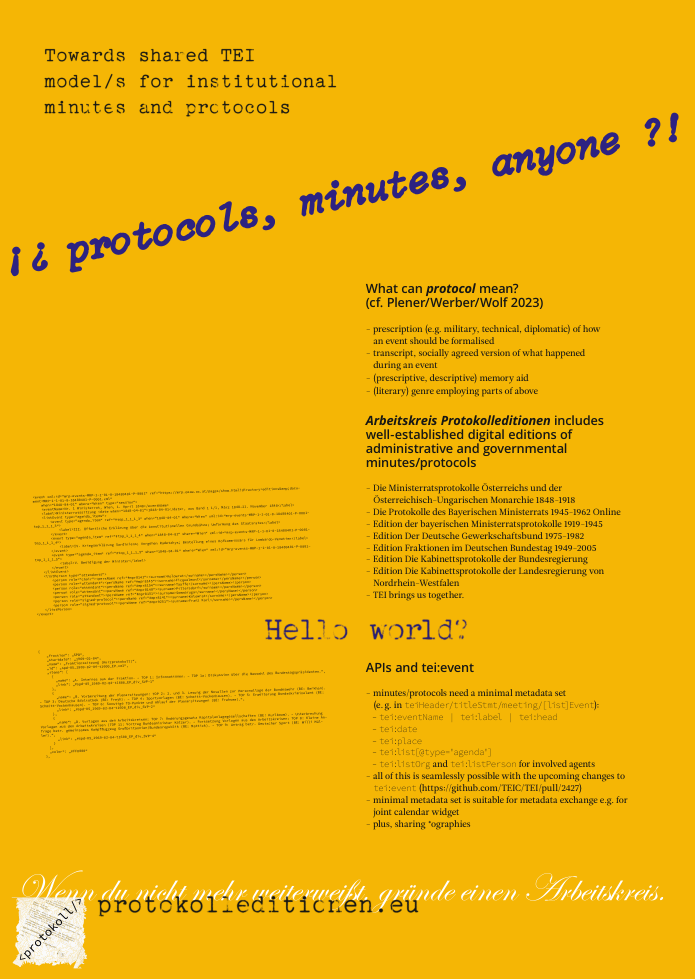 Poster: Towards shared TEI model/s for institutional minutes and protocols – protokolleditionen.eu